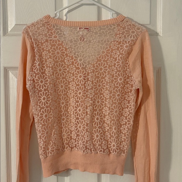 Bongo Peach Lace Back Button Front Cardigan Sweater Medium - Picture 6 of 9
